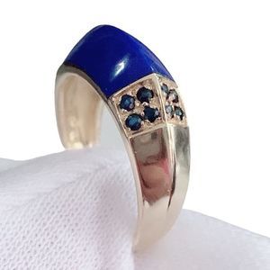 14K w/ LAPIS + SAPPHIRE Yellow Gold Ring Sz 8